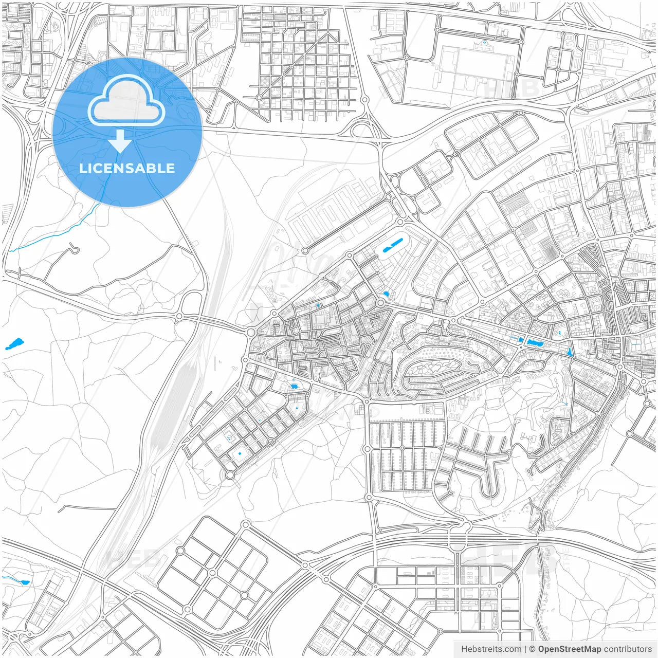 Coslada, Madrid, Spain, city map with high resolution roads.