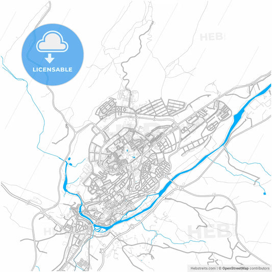 Plasencia, Cáceres, Spain, city map with high resolution roads.