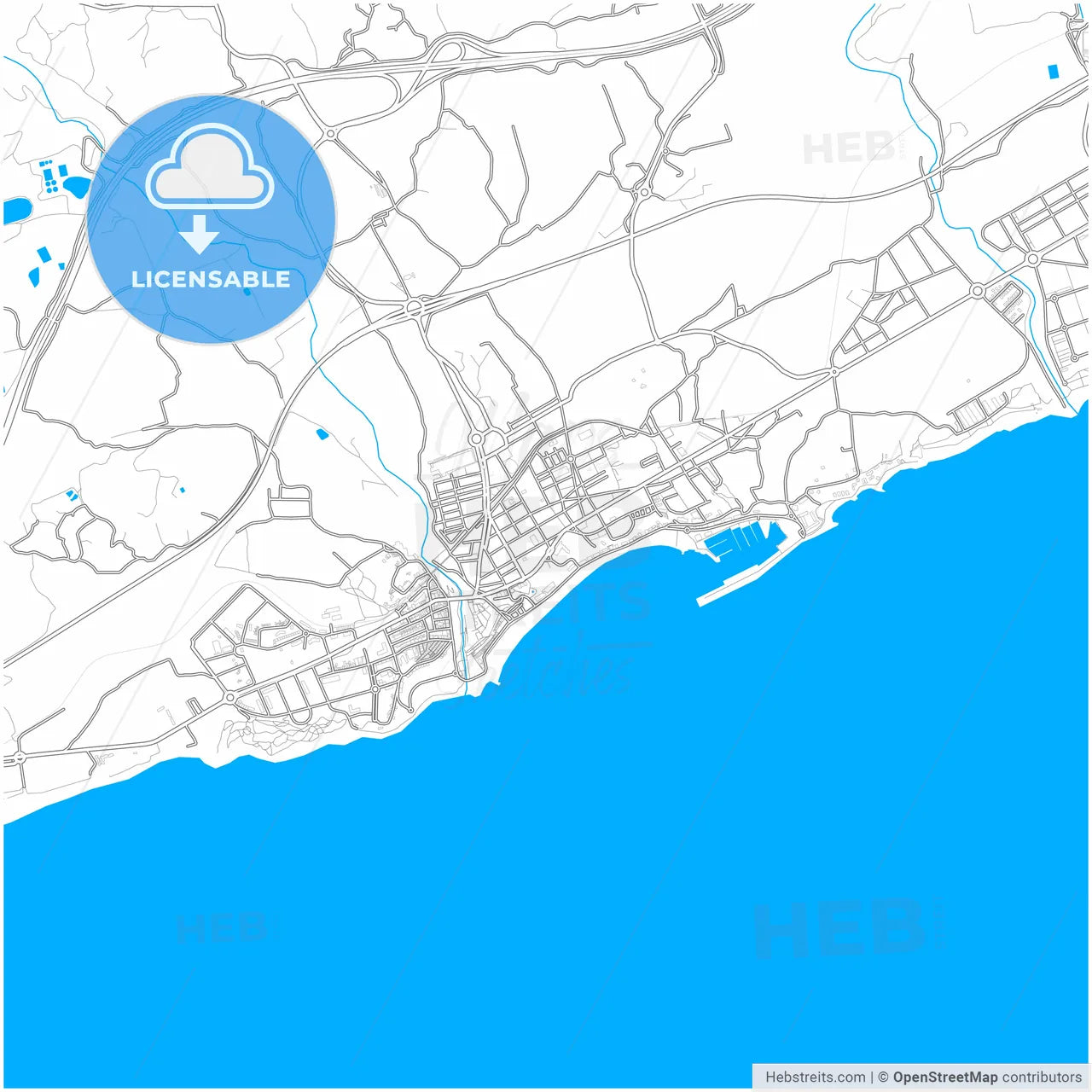 Villajoyosa, Alacant, Spain, city map with high resolution roads.
