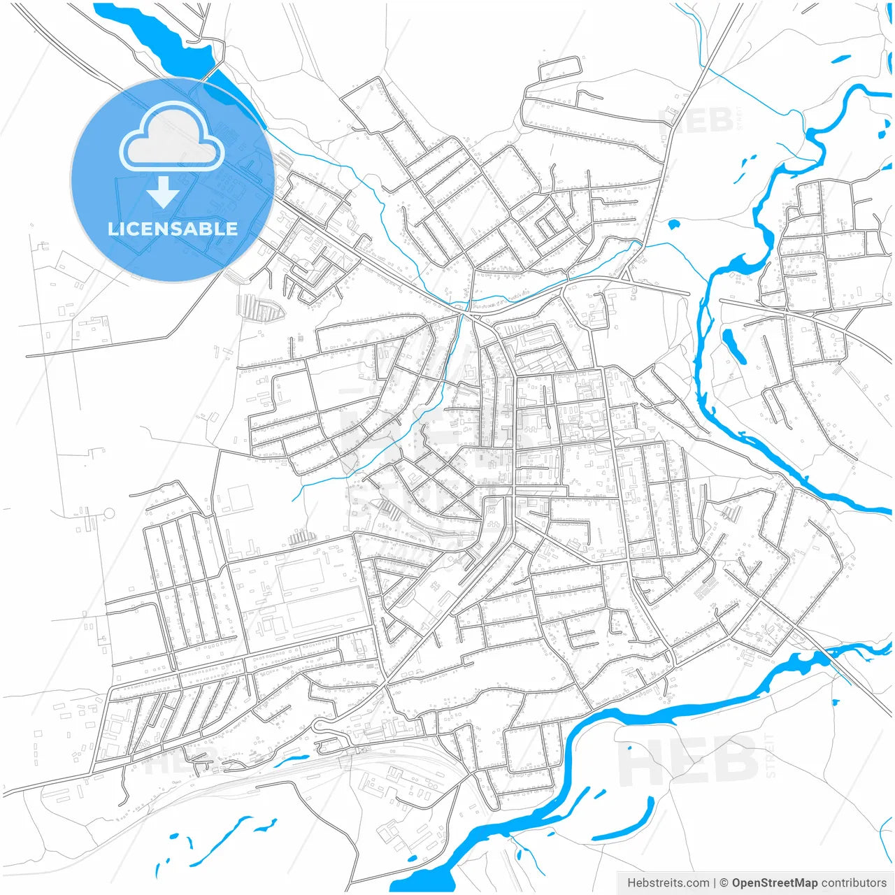 Chuhuiv, Kharkiv Oblast, Ukraine, city map with high resolution roads.