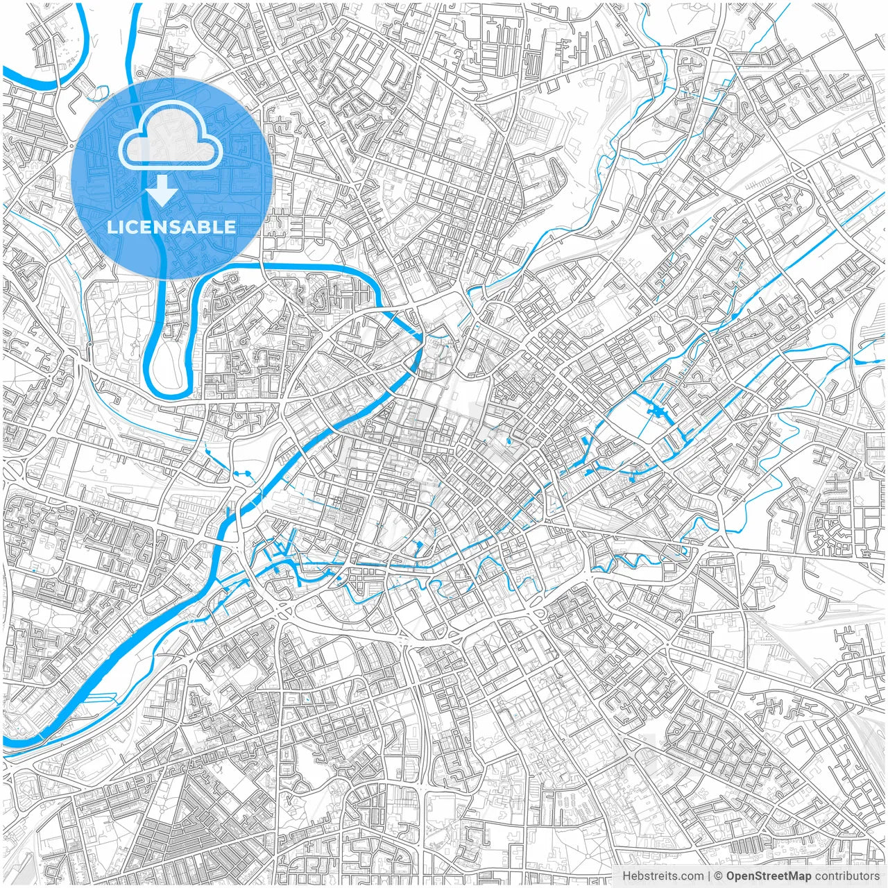Manchester, North West England, England, city map with high resolution roads.