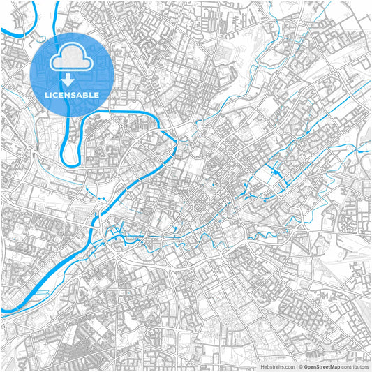 Manchester, North West England, England, city map with high resolution roads.