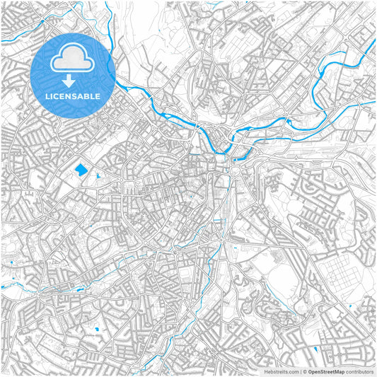 Sheffield, Yorkshire and the Humber, England, city map with high resolution roads.