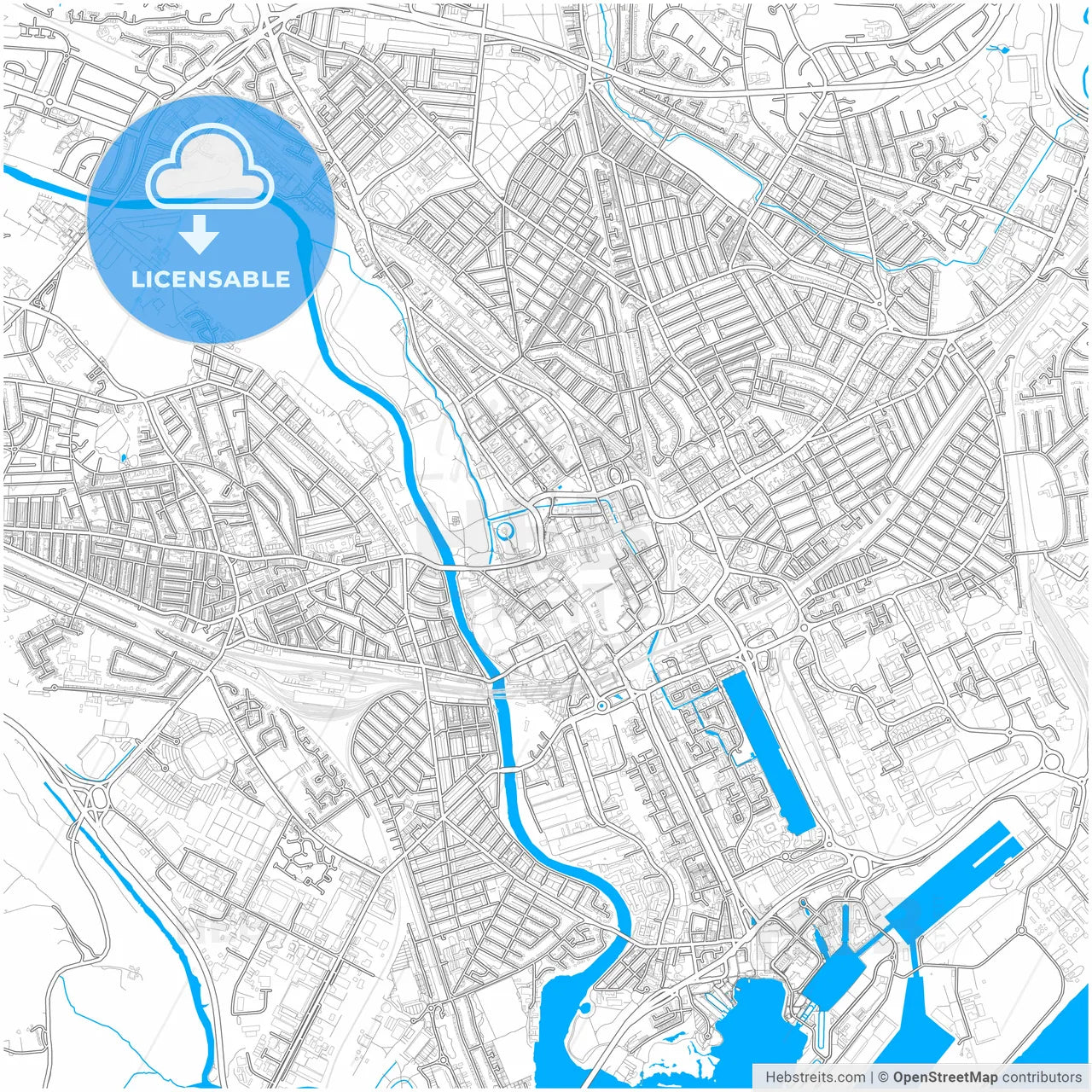 Cardiff, Cardiff, Wales, city map with high resolution roads.