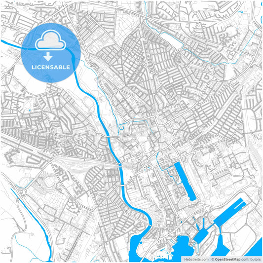 Cardiff, Cardiff, Wales, city map with high resolution roads.