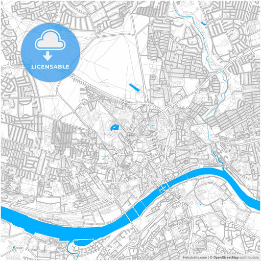 Newcastle upon Tyne, North East England, England, city map with high resolution roads.