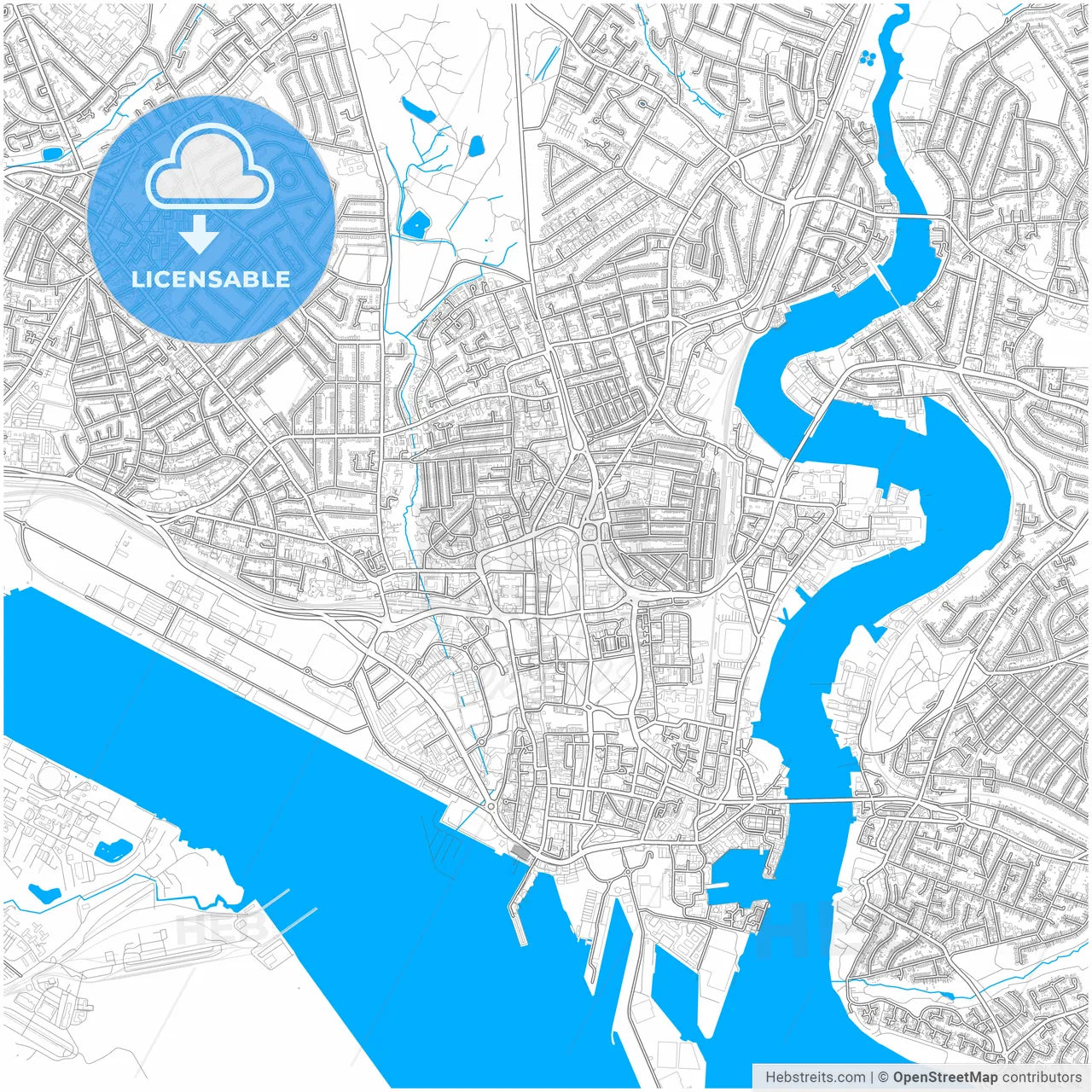 Southampton, South East England, England, city map with high resolution roads.