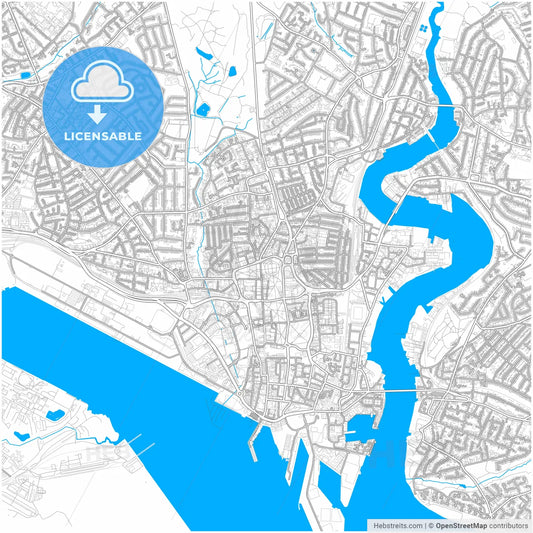 Southampton, South East England, England, city map with high resolution roads.