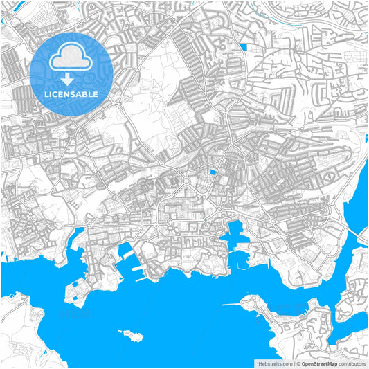 Plymouth, South West England, England, city map with high resolution roads.