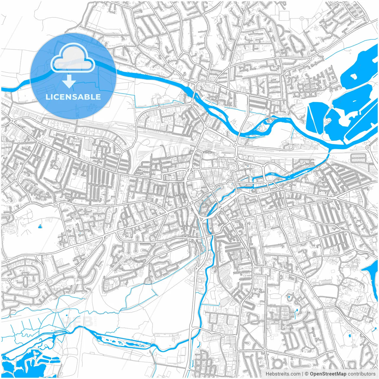 Reading, South East England, England, city map with high resolution roads.