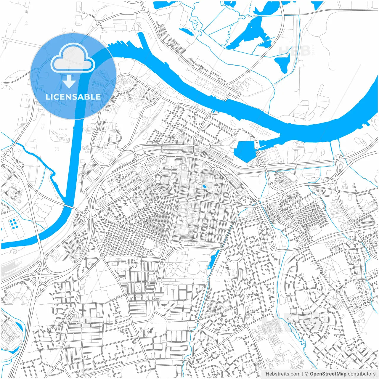 Middlesbrough, North East England, England, city map with high resolution roads.