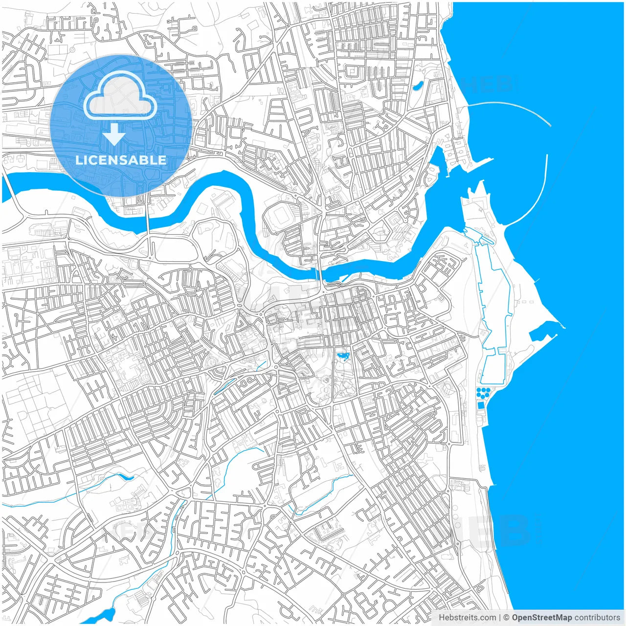 Sunderland, North East England, England, city map with high resolution roads.