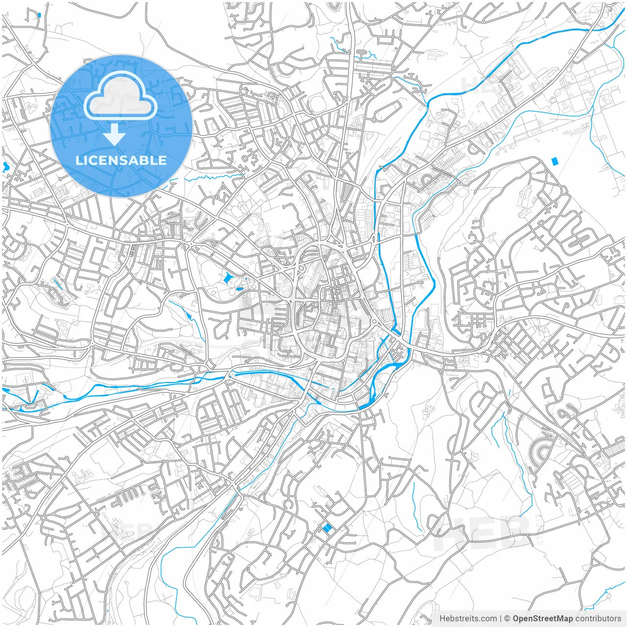 Huddersfield, Yorkshire and the Humber, England, city map with high resolution roads.
