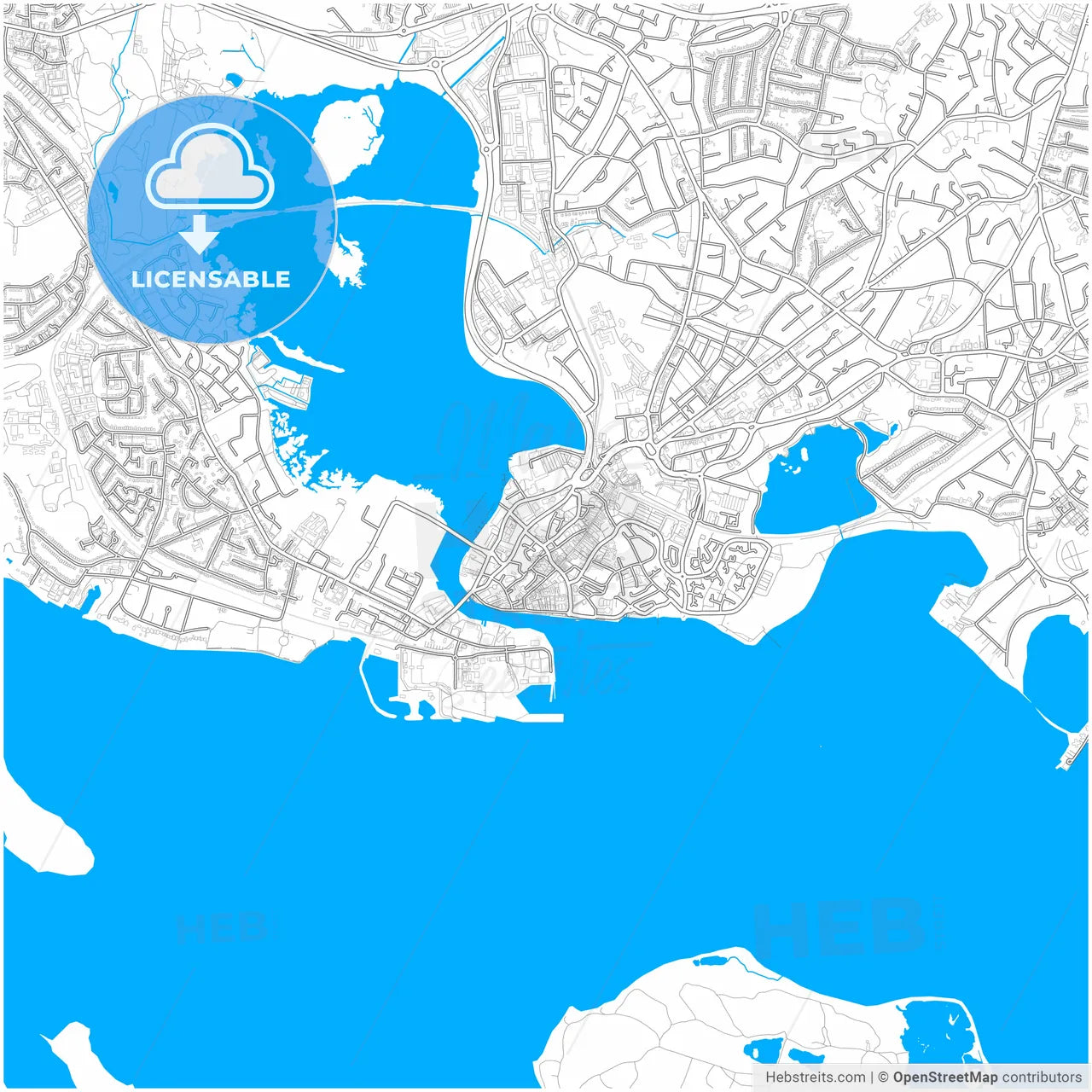 Poole, South West England, England, city map with high resolution roads.