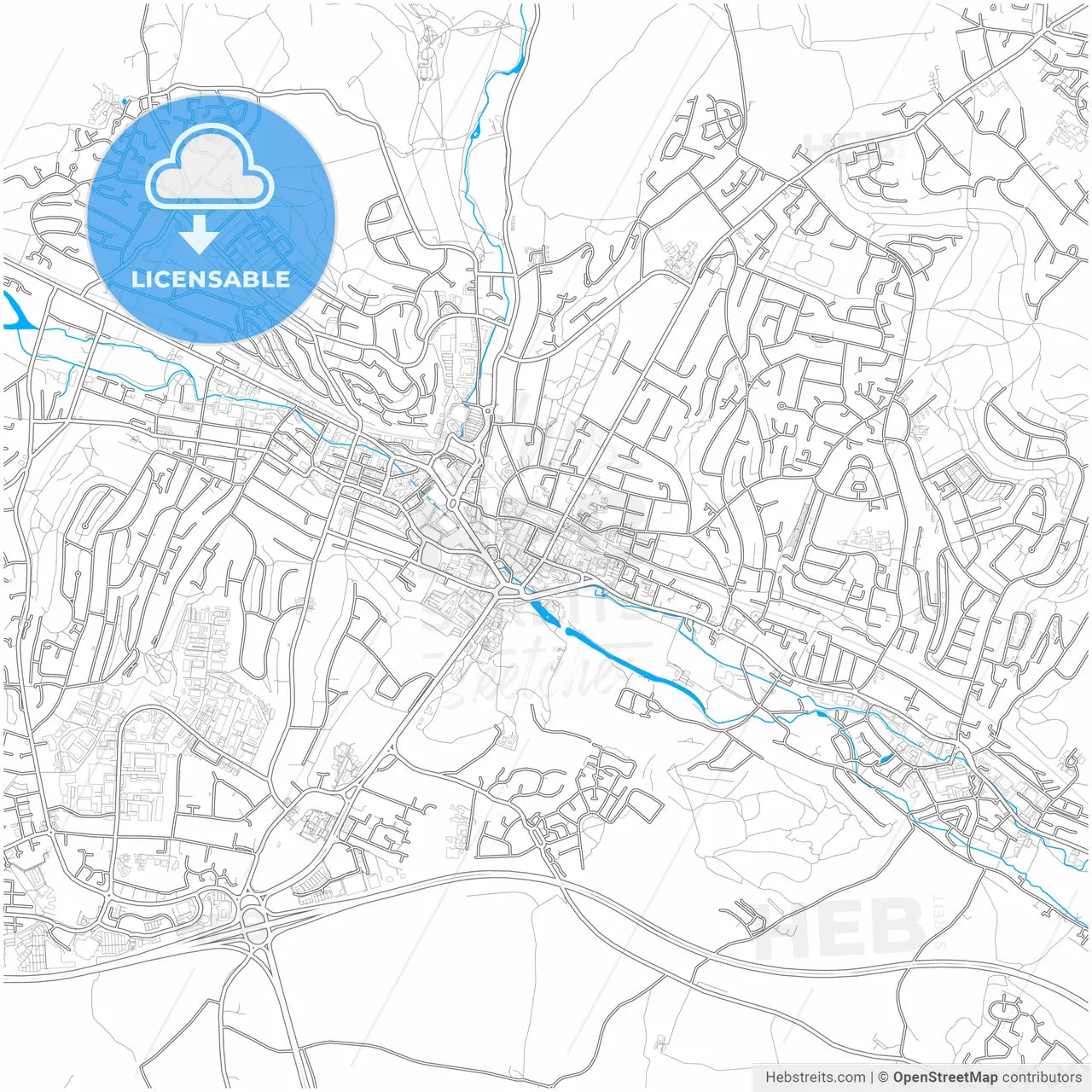 High Wycombe, South East England, England, city map with high resolution roads.