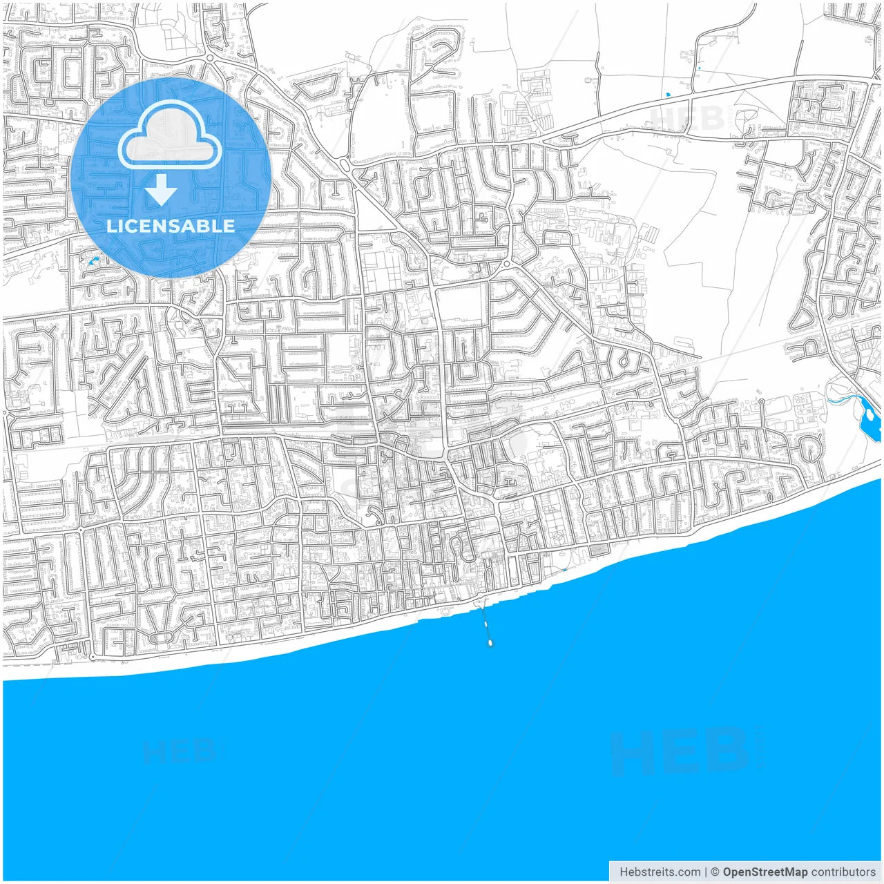 Worthing, South East England, England, city map with high resolution roads.
