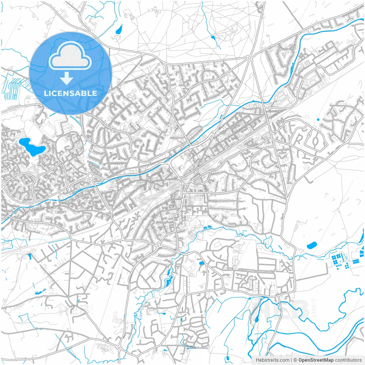 Woking, South East England, England, city map with high resolution roads.