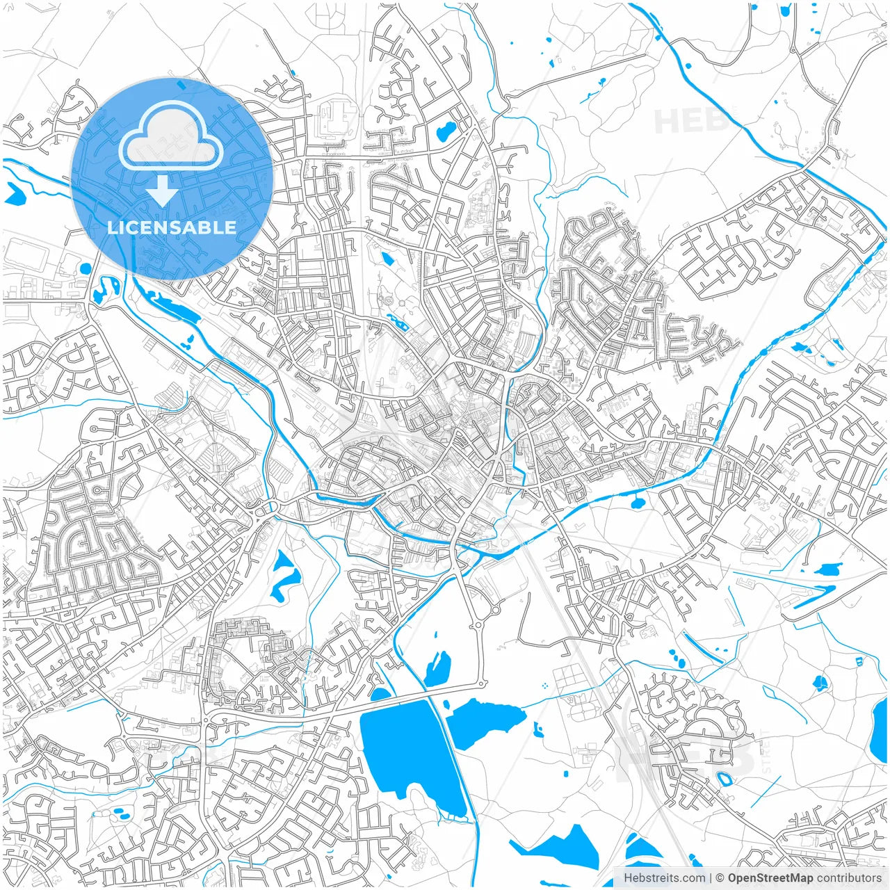 Wigan, North West England, England, city map with high resolution roads.