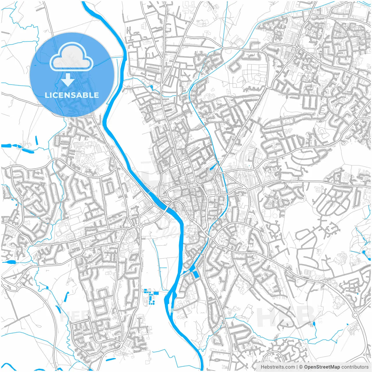 Worcester, West Midlands, England, city map with high resolution roads.