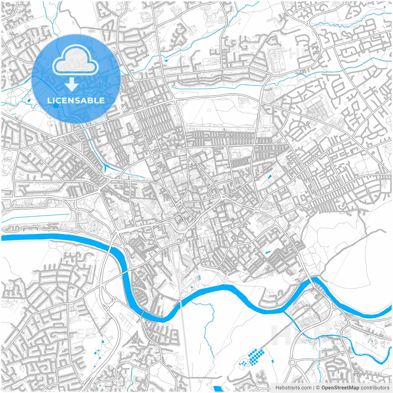 Preston, North West England, England, city map with high resolution roads.