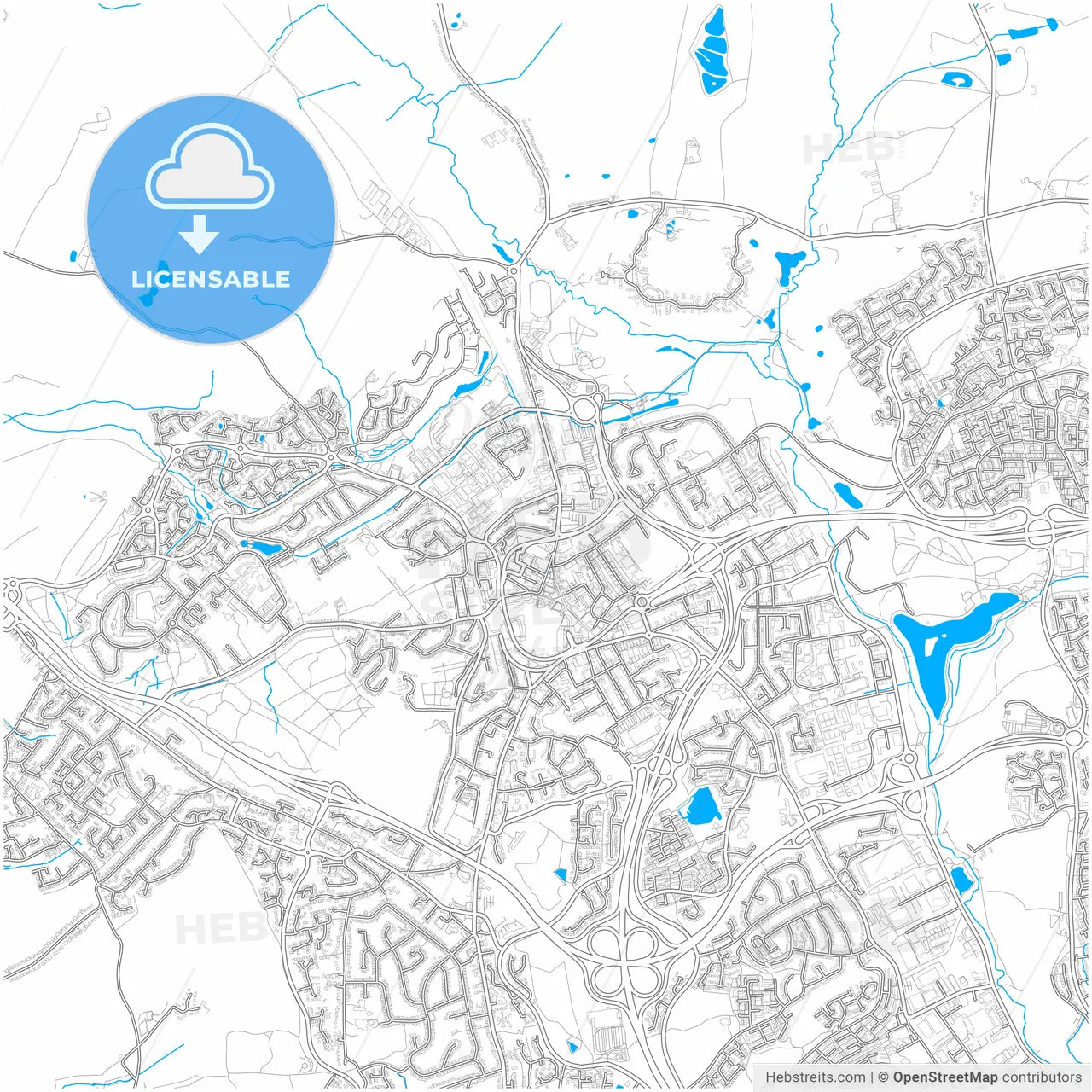 Redditch, West Midlands, England, city map with high resolution roads.