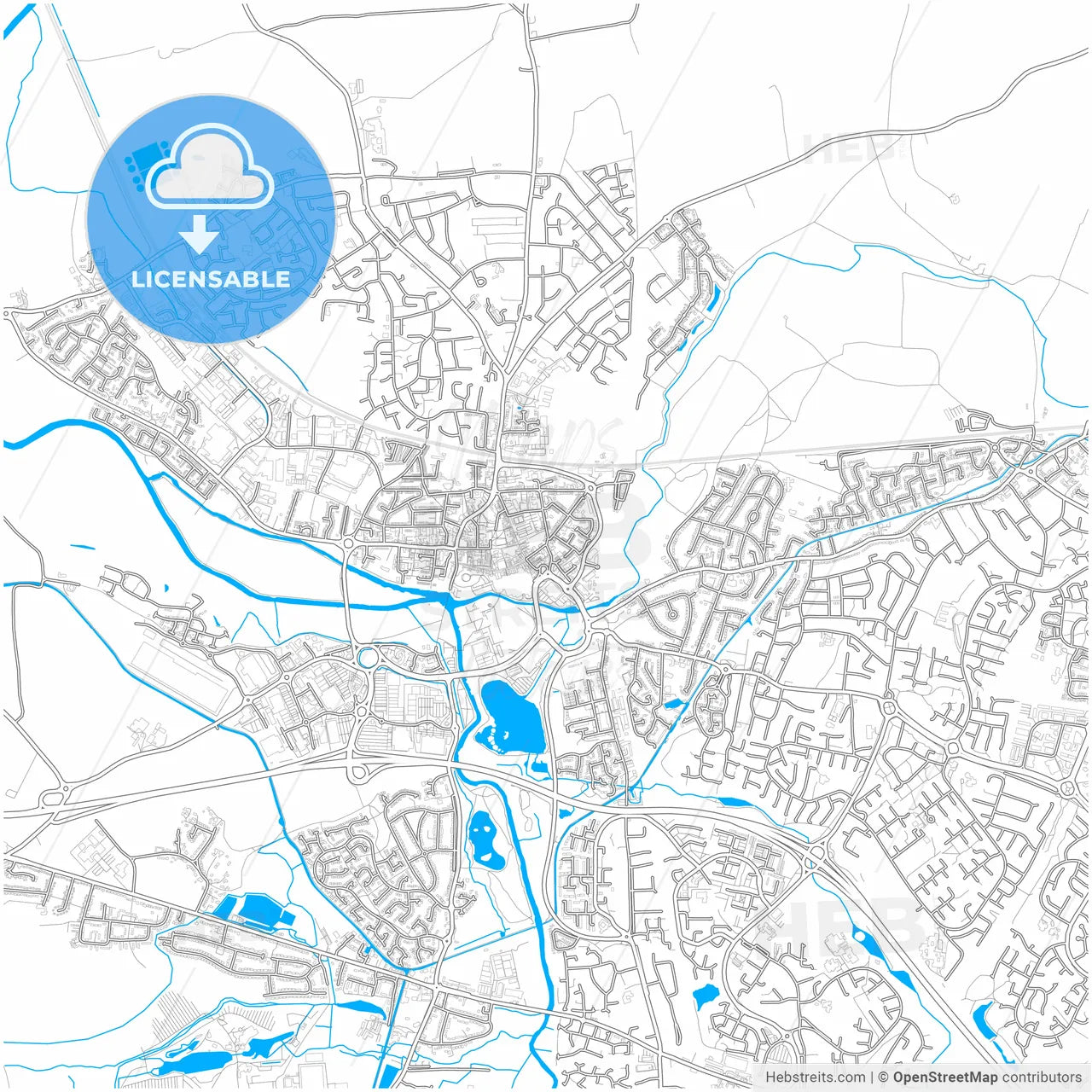 Tamworth, West Midlands, England, city map with high resolution roads.