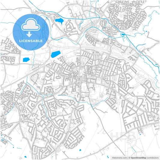 Rugby, West Midlands, England, city map with high resolution roads.