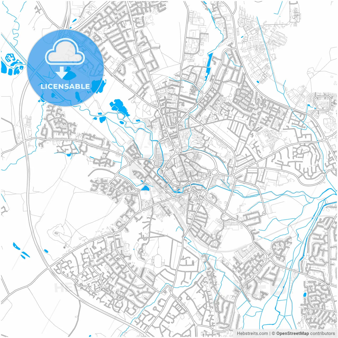 Stafford, West Midlands, England, city map with high resolution roads.