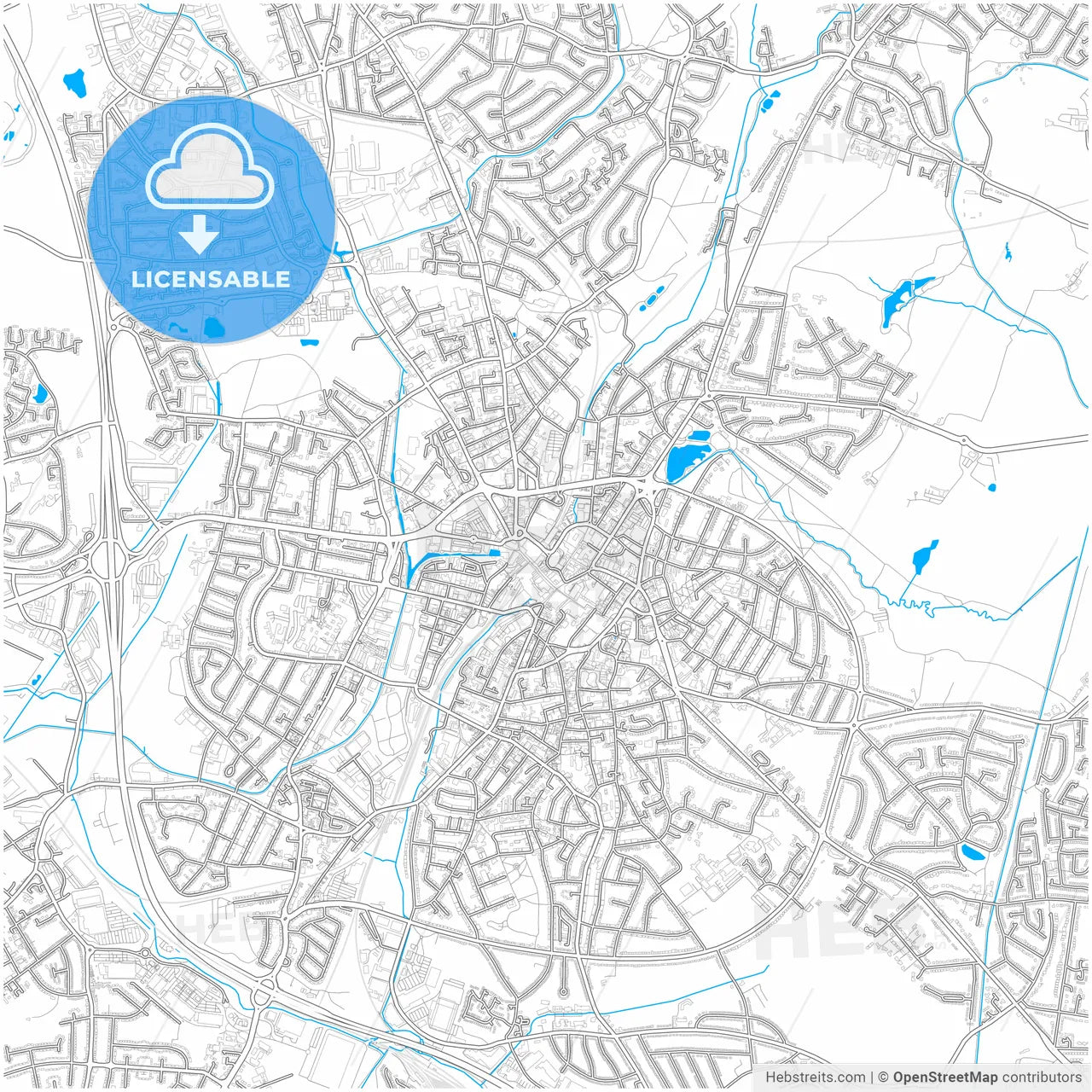 Walsall, West Midlands, England, city map with high resolution roads.