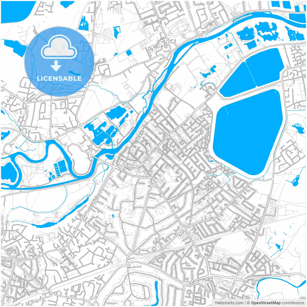 Walton-on-Thames, South East England, England, city map with high resolution roads.