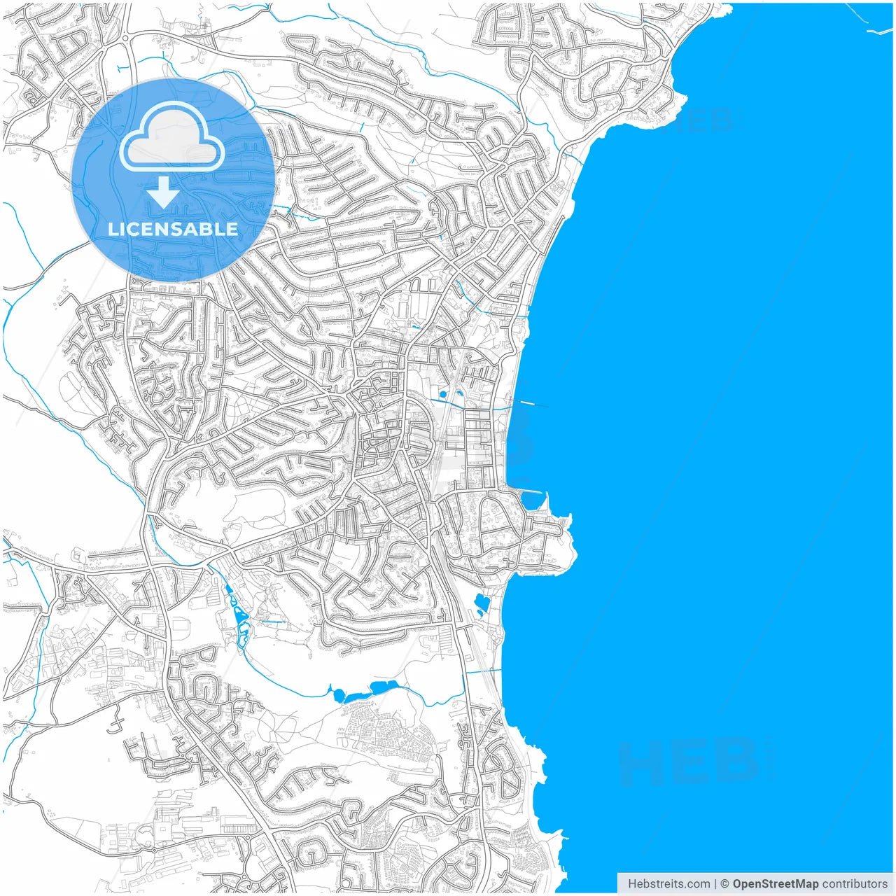 Paignton, South West England, England, city map with high resolution roads.