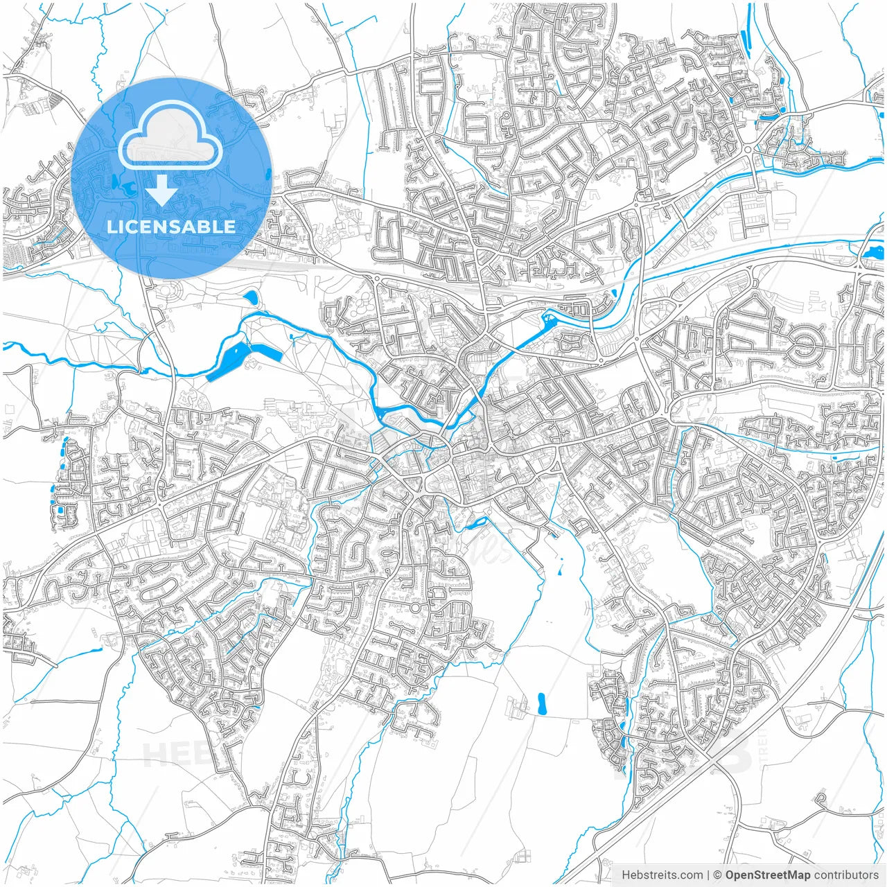 Taunton, South West England, England, city map with high resolution roads.