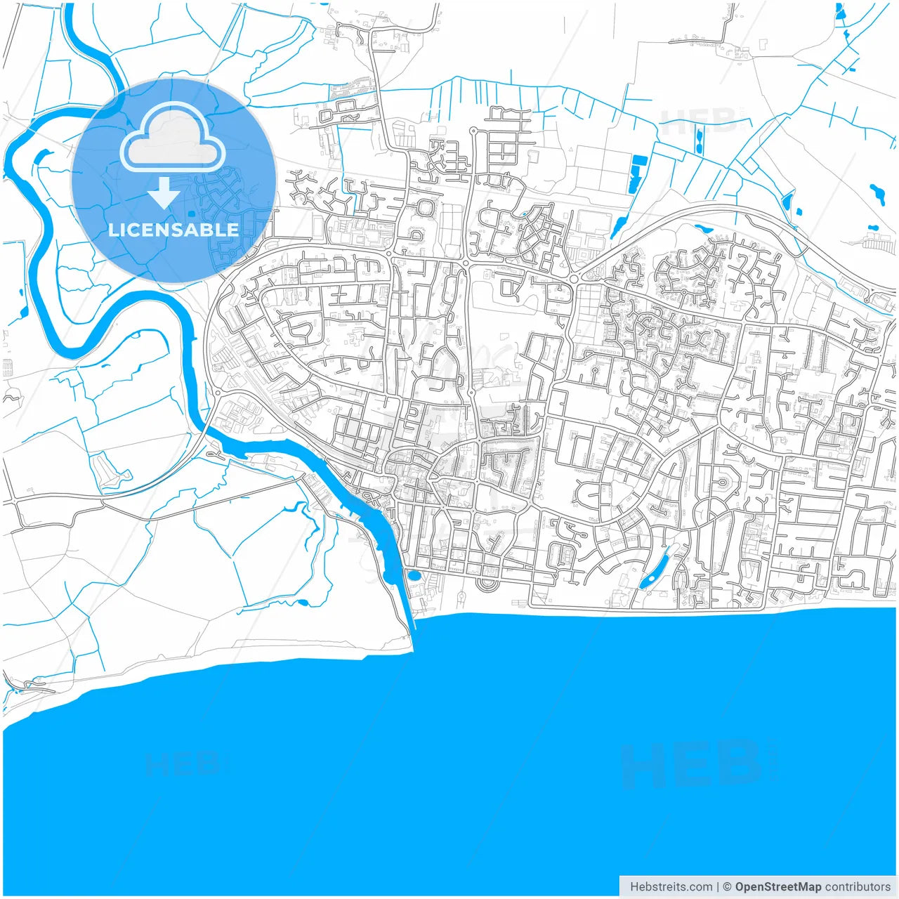 Littlehampton, South East England, England, city map with high resolution roads.
