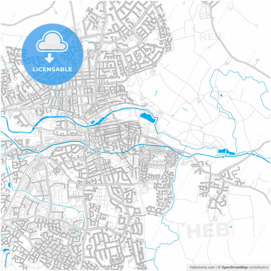 Royal Leamington Spa, West Midlands, England, city map with high resolution roads.