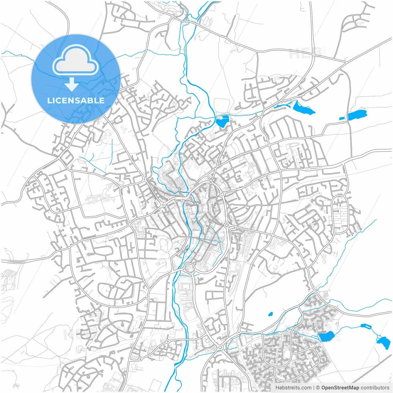 Kidderminster, West Midlands, England, city map with high resolution roads.
