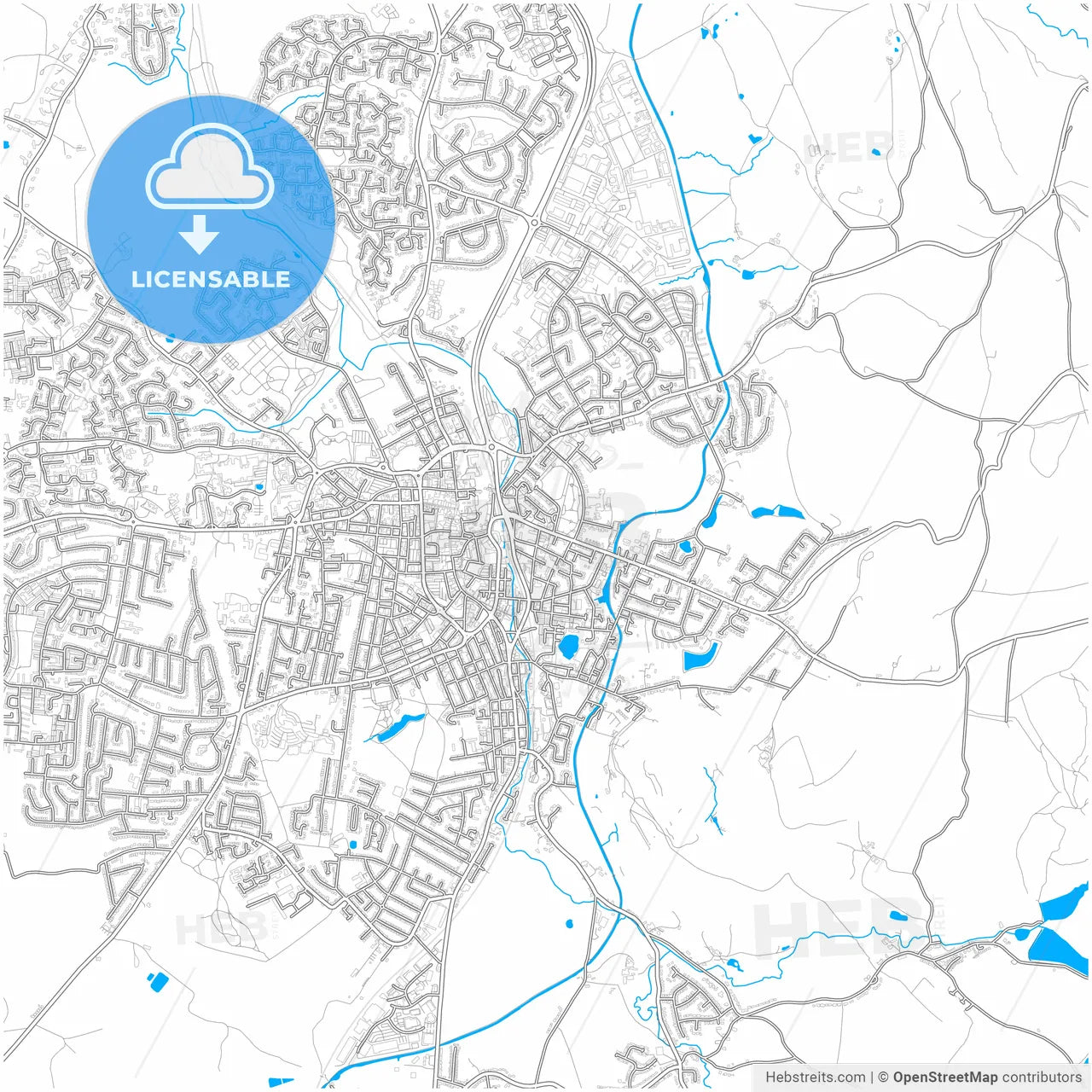 Macclesfield, North West England, England, city map with high resolution roads.