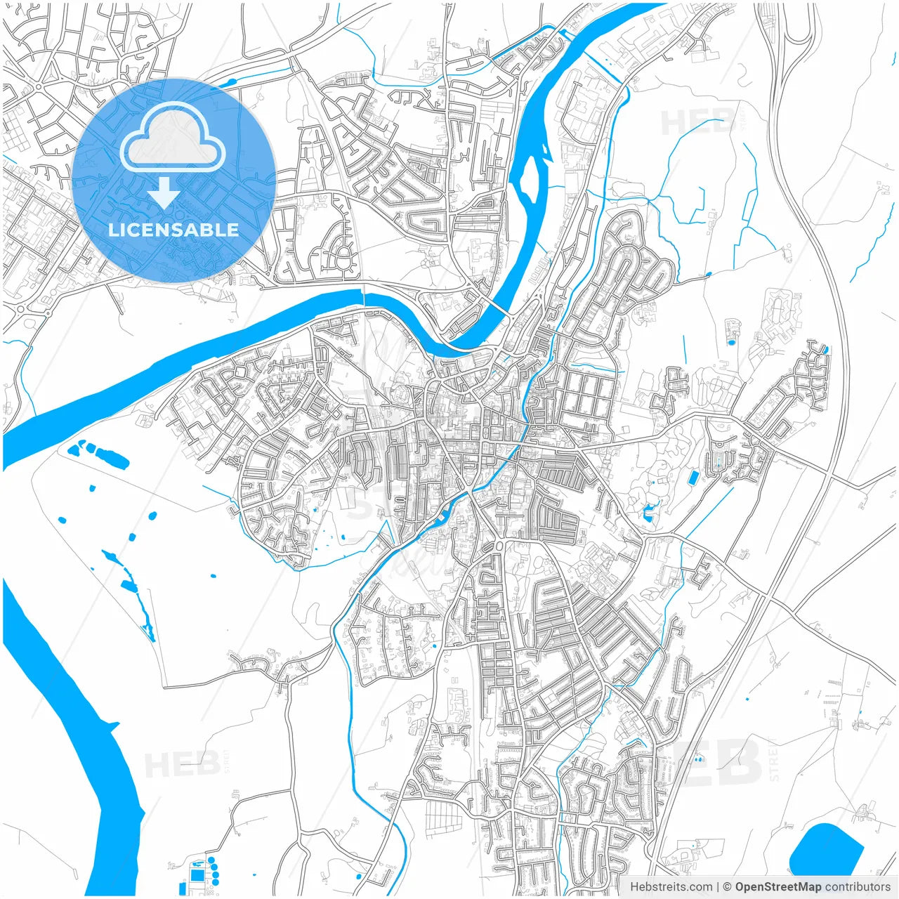 Lancaster, North West England, England, city map with high resolution roads.