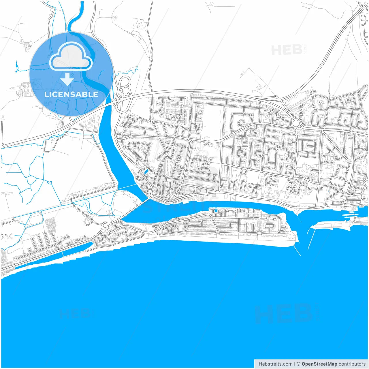 Shoreham-by-Sea, South East England, England, city map with high resolution roads.