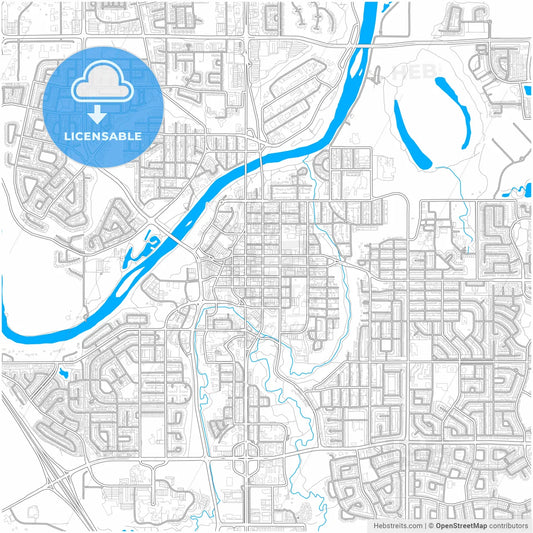 Red Deer, Alberta, Canada, city map with high resolution roads.