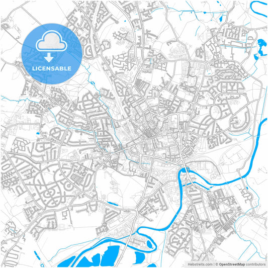 Wakefield, Yorkshire and the Humber, England, city map with high resolution roads.