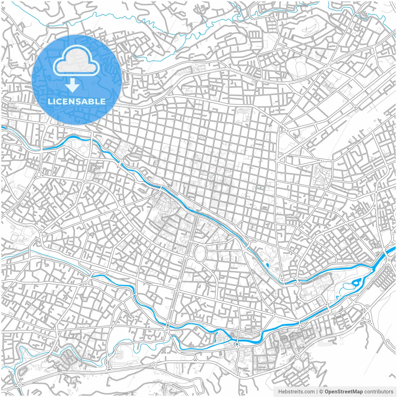 Cuenca, Ecuador, city map with high resolution roads.