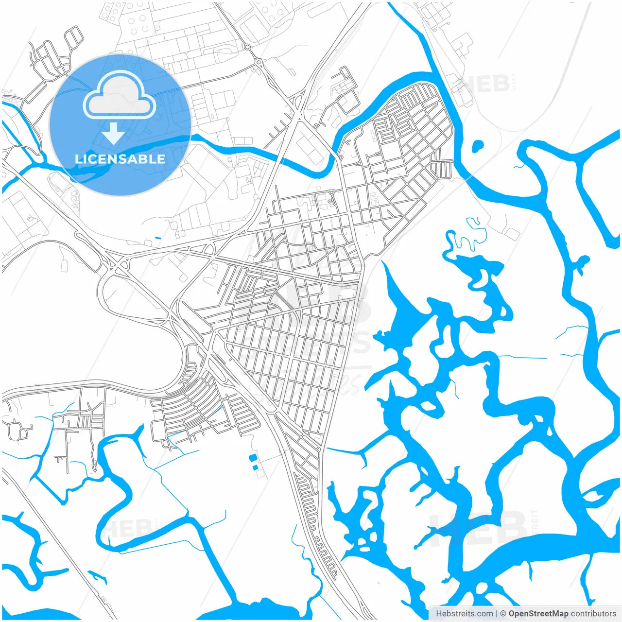 Cubatao, Brazil, city map with high resolution roads.
