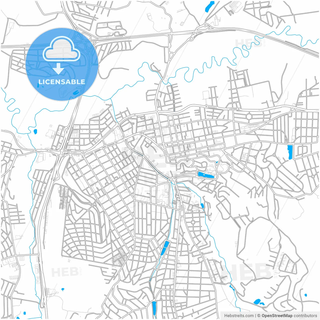 Atibaia, Brazil, city map with high resolution roads.