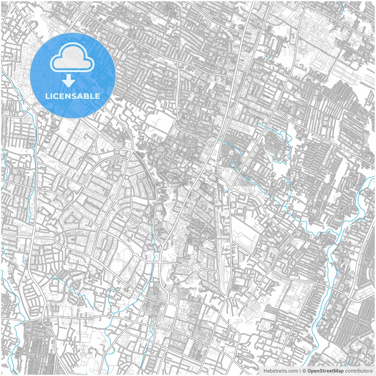 Malang, East Java, Indonesia, city map with high resolution roads.