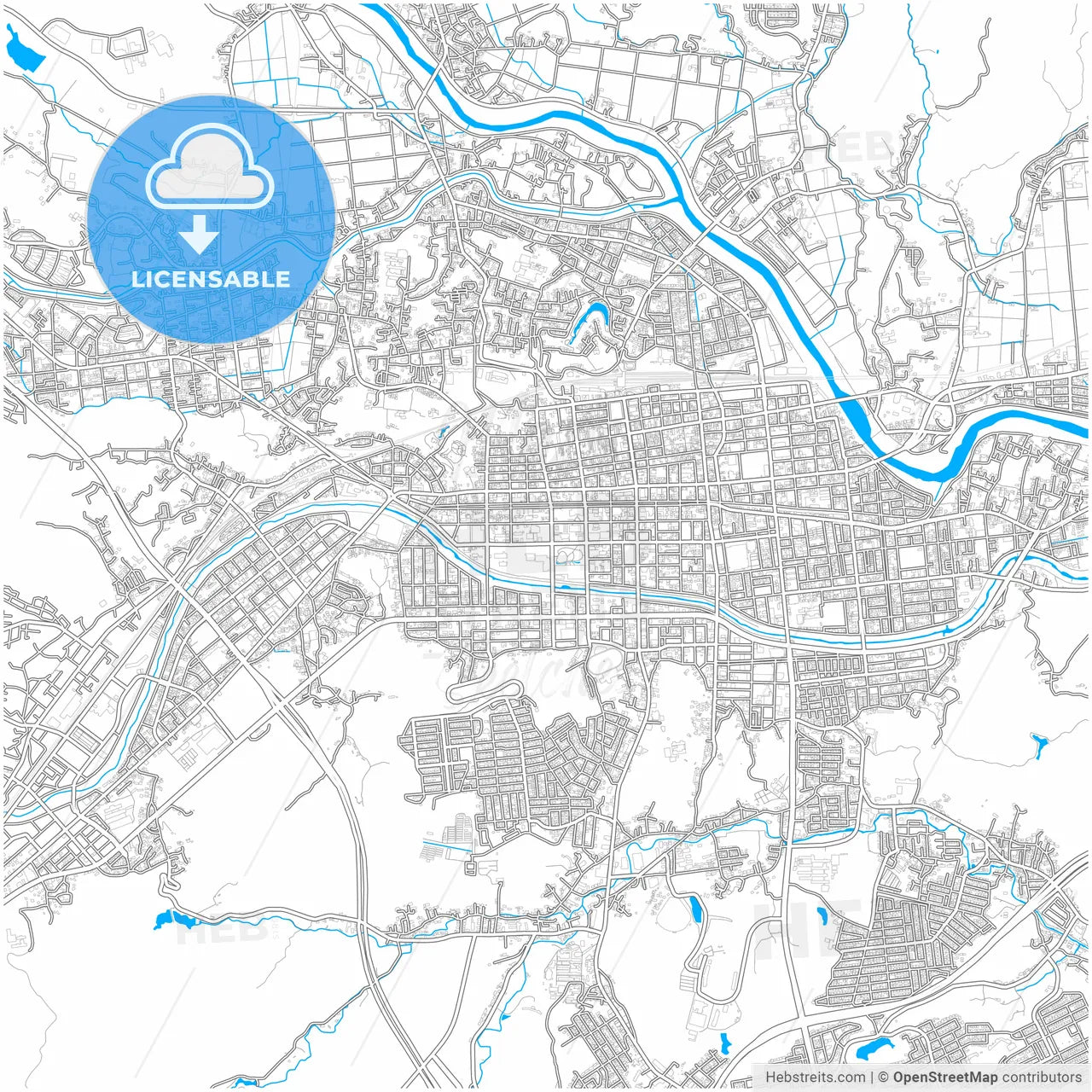 Iwaki, Fukushima, Japan, city map with high resolution roads.