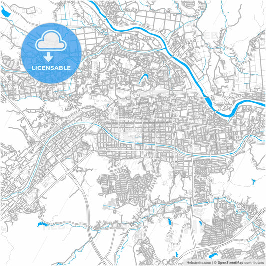Iwaki, Fukushima, Japan, city map with high resolution roads.