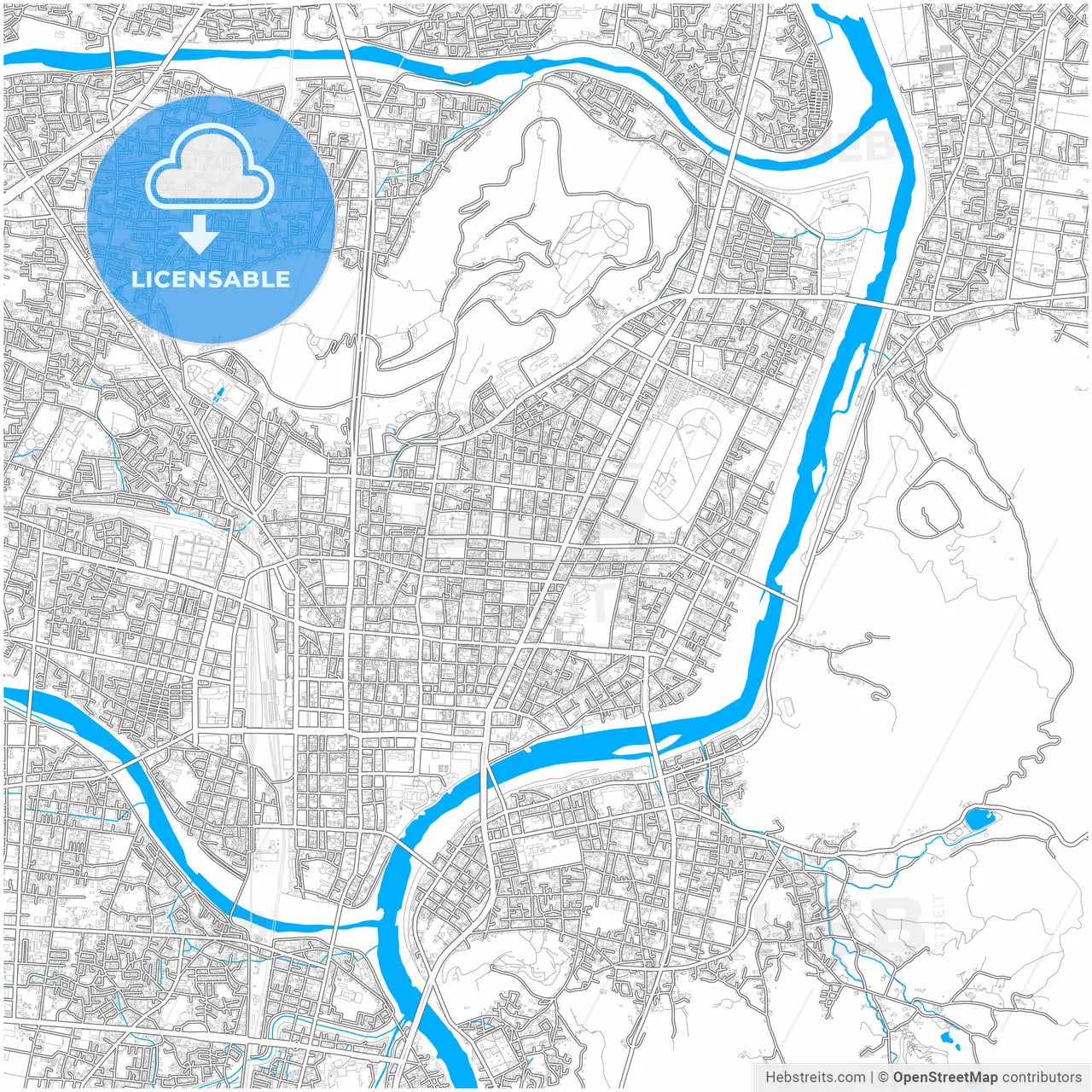 Fukushima, Fukushima, Japan, city map with high resolution roads.