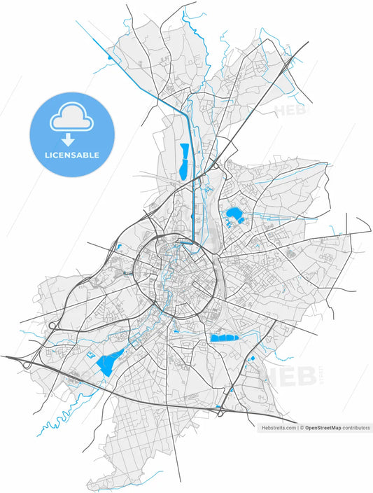 Leuven, Flemish Brabant, Belgium, high resolution vector map - Instant download PDF and JPG