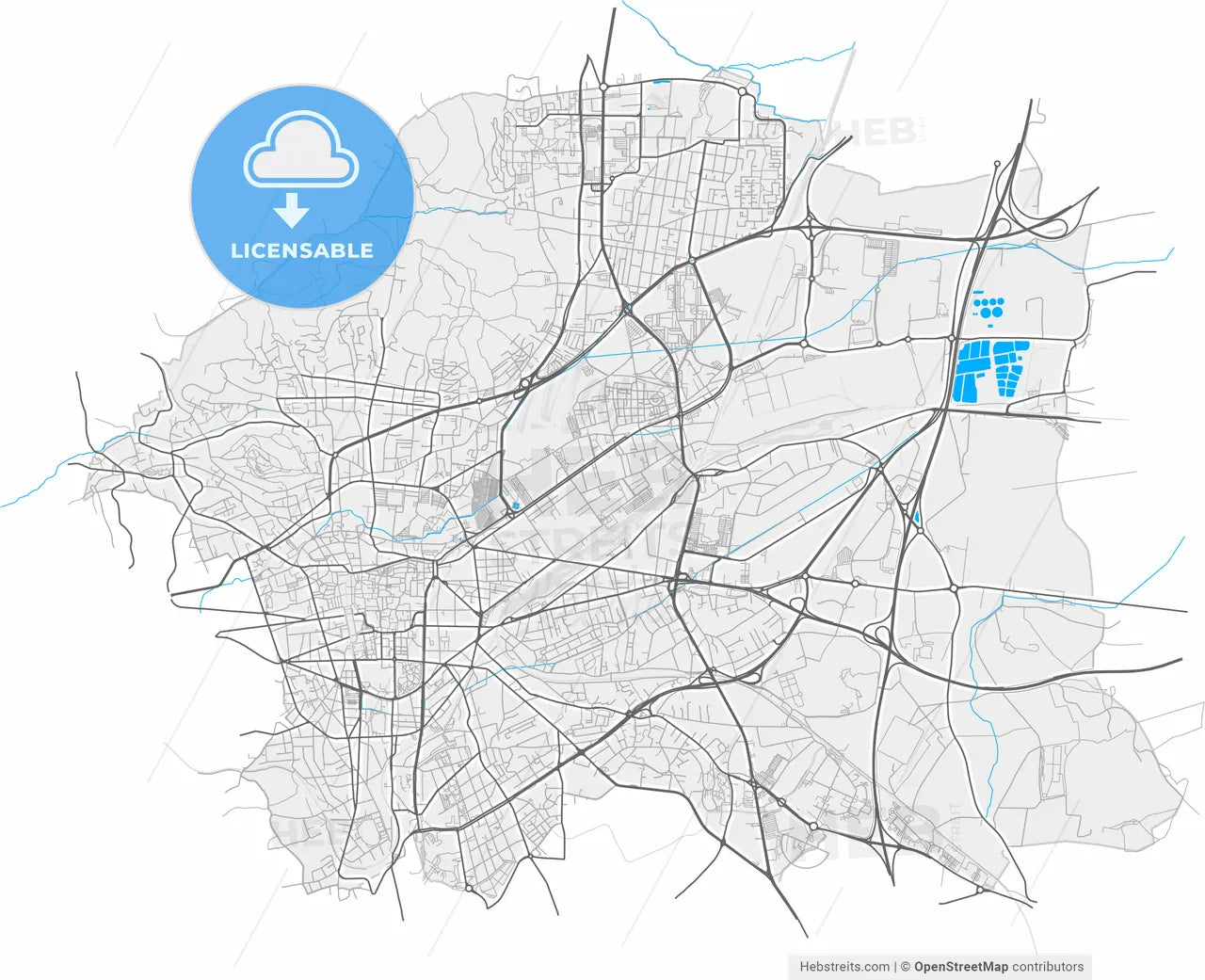 Clermont-Ferrand, Puy-de-Dôme, France, high resolution vector map - Instant download PDF and JPG