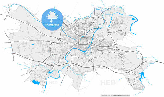 Carcassonne, Aude, France, high resolution vector map - Instant download PDF and JPG